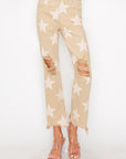 RISEN Full Size High Rise Star Printed Frayed Hem Jeans