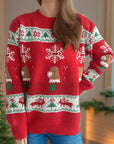 Christmas Element Round Neck Long Sleeve Sweater