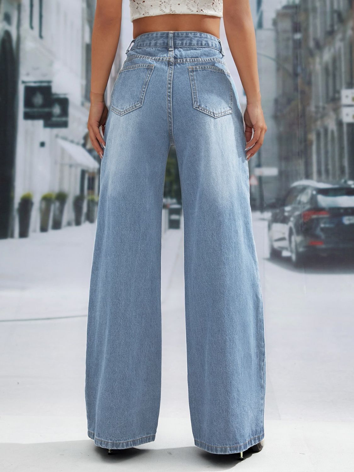 Light Slate Gray Wide Leg Jeans with Pockets Sentient Beauty Fashions Apparel &amp; Accessories