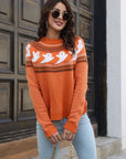 Ribbed Round Neck Long Sleeve Pullover Sweater