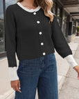 Contrast Button Up Long Sleeve Cardigan