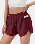 Dark Red Elastic Waist Active Shorts