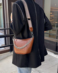 PU Leather Chain Trim Crossbody Bag