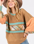 SAGE + FIG Mineral Wash Raw Edge Color Block Sweatshirt