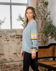 Rosy Brown Sew In Love Full Size Contrast Stripes Long Sleeve Sweater