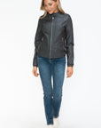 Snobbish PU Leather Biker Jacket with Side Zip Pockets