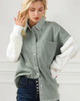 Raw Hem Collared Neck Button Up Long Sleeve Jacket