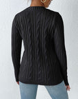 Cable-Knit Round Neck Long Sleeve Sweater