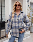 Mandy Pocketed Plaid Collared Neck Long Sleeve Shirt