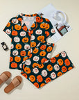 Pumpkin Printed Short Sleeve Top and Pants Lounge Set