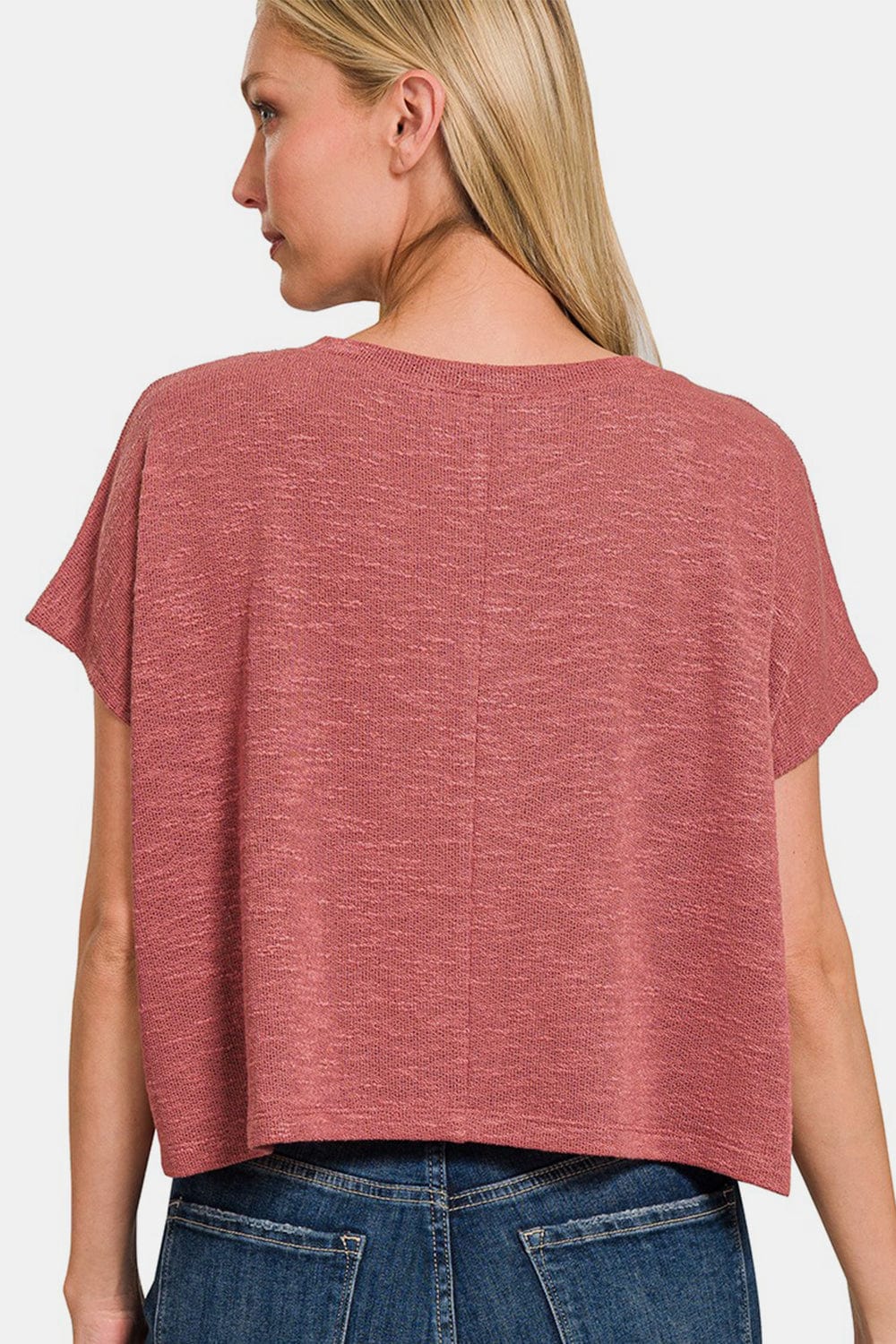 Rosy Brown Zenana V-Neck Short Sleeve Crop T-Shirt