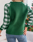 Reindeer Plaid Round Neck Long Sleeve Sweater