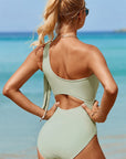 Dark Gray Tied One Shoulder One-Piece Swimwear