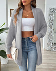 Gray Open Front Long Sleeve Cardigan