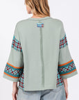 SAGE + FIG Peace Applique Patch Contrast Plaid Top