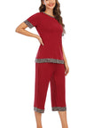 Round Neck Short Sleeve Top and Capris Pants Lounge Set