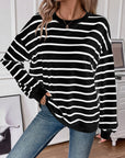 Lovelet Striped Round Neck Long Sleeve Sweatshirt