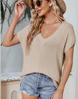 Color Block V-Neck Short Sleeve Knit Top