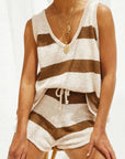 Sienna V-Neck Sleeveless Top and Drawstring Shorts Sweater Set