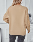 Cable-Knit Notched Long Sleeve Sweater