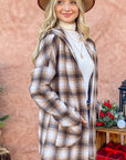 And The Why Plaid Open Front Hooded Shacket