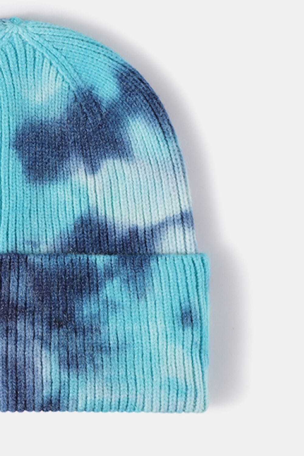 Dark Slate Blue Tie-Dye Cuffed Rib-Knit Beanie Hat