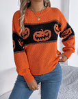 Pumpkin Round Neck Long Sleeve Sweater