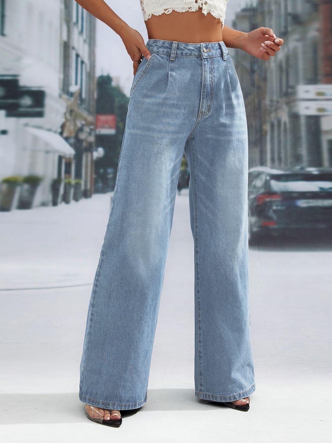 Gray Wide Leg Jeans with Pockets Sentient Beauty Fashions Apparel & Accessories