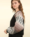 VERY J Printed Long Sleeve Round Neck Knit Top