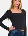 Misty Rose Zenana Square Neck Fitted Long Sleeve T-Shirt