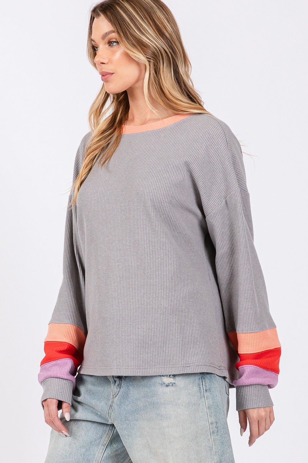 Light Gray SAGE + FIG Color Block Waffle Knit T-Shirt