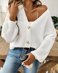 Light Gray V-Neck Button Up Long Sleeve Cardigan