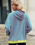 Drawstring Contrast Striped Long Sleeve Hoodie