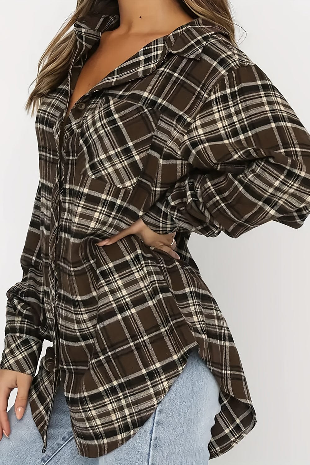 Plaid Collared Neck Long Sleeve Shirt