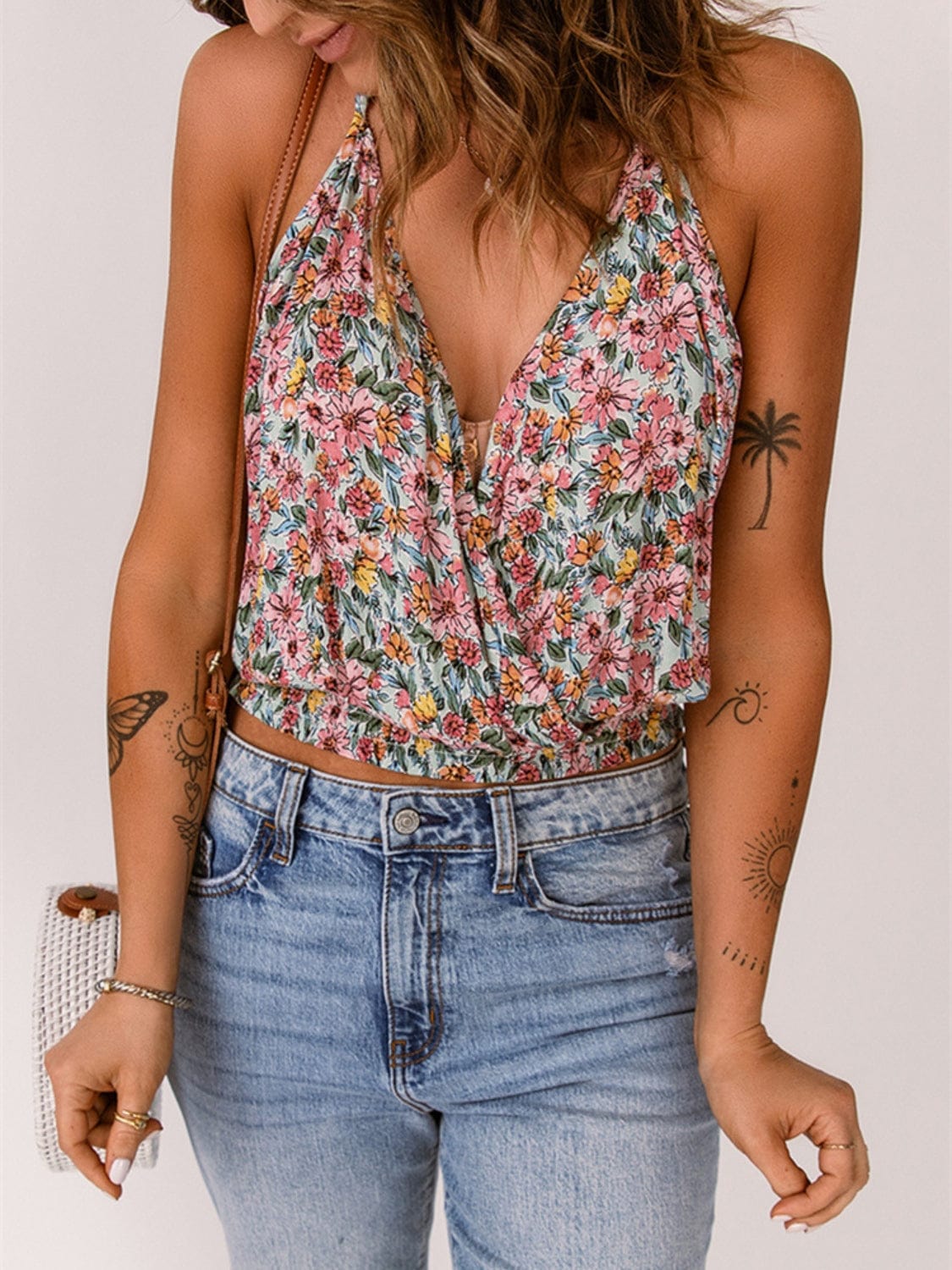 Gray Floral Surplice Cami