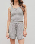Gray Quarter Button Sleeveless Top and Drawstring Shorts Lounge Set Sentient Beauty Fashions Apparel & Accessories