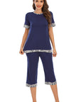 Round Neck Short Sleeve Top and Capris Pants Lounge Set