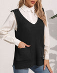 Dark Slate Gray Pocketed V-Neck Sweater Vest