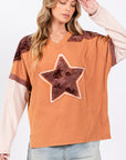 Antique White SAGE + FIG Star Patch Long Sleeve Color Block T-Shirt