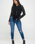 Coalition LA Knit Collared Faux Leather Crop Jacket