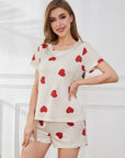 Heart Round Neck Top and Shorts Lounge Set