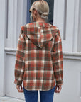 Gray Plaid Button Up Long Sleeve Hooded Jacket