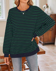 Lovelet Striped Round Neck Long Sleeve Sweatshirt