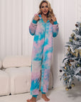 Zip Front Long Sleeve Hooded Teddy Lounge Jumpsuit