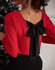 Bowknot V-Neck Long Sleeve Blouse