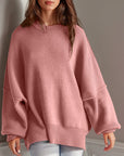 Double Take Side Slit Round Neck Long Sleeve Sweater