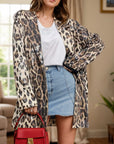 Leopard Lapel Collar Long Sleeve Longline Blazer