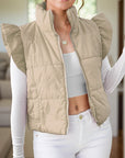 Pocketed Zip Up Cap Sleeve Jacket