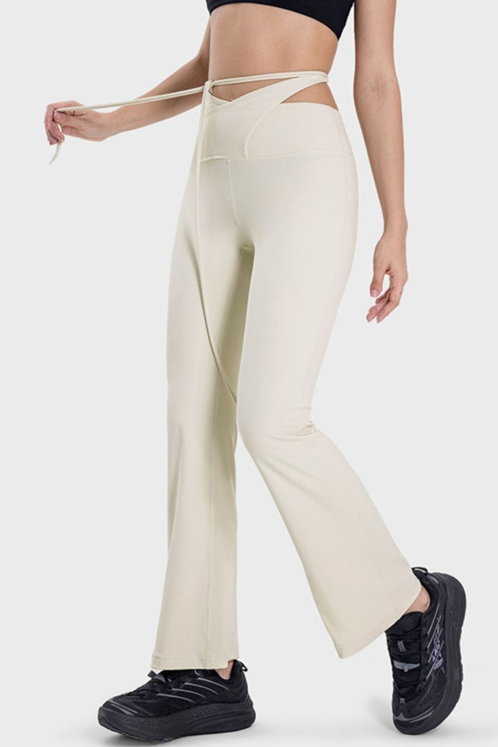 Light Gray Tied Mid-Rise Waist Active Pants