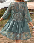 Dim Gray Lace Detail Plunge Cover-Up Dress Sentient Beauty Fashions Apparel & Accessories